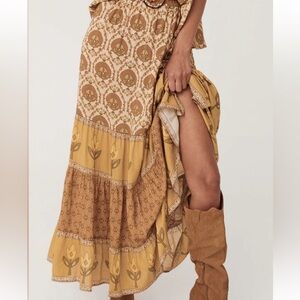 Spell Bohemian Floral Maxi Skirt - Brown and Cream